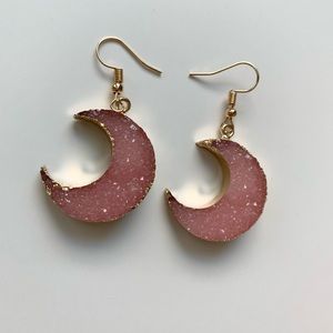 Pink Stone Crescent Moon Earrings